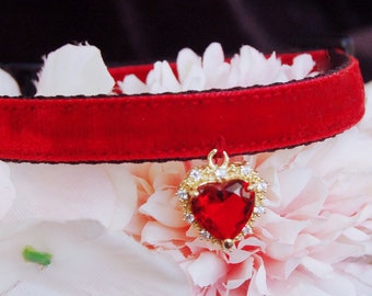 Valentines&#39;day cat collar!rhinestone Cat collar,Red velvet Kitten collar.Tiny dog collar,Tea cup dog collar,kitty collar.puppy collar.
