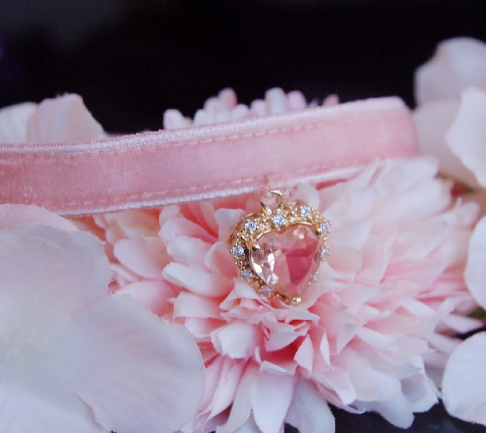 Princess Cat Collarrhinestone Cat Collarblush Pink Velvet Etsy