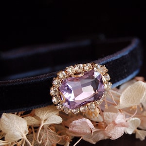 Beautiful light purple rhinestone Cat collar,dark Navy velvet small dog collar,Kitten collar.dog collar,cat gift,kitty collar.puppy gift