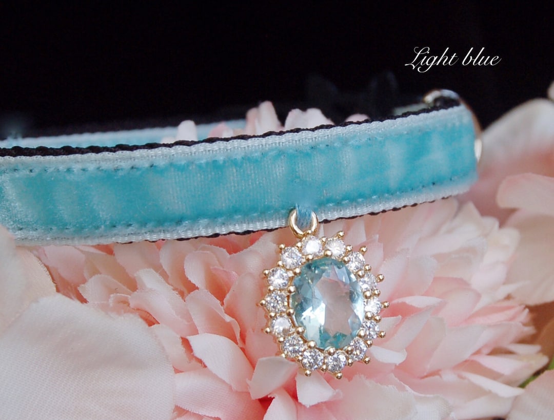Princess Cat Collar,rhinestone Cat Collar,light Blue Velvet Dog Collar