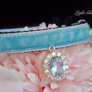 Princess Cat collar,rhinestone Cat collar,light blue velvet dog collar,Kitten collar.Tiny dog collar,Tea cup dog ,kitty collar.puppy collar