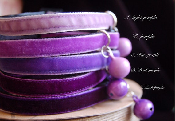 Safe Breakaway Cat collar,purple girl or boy velvet cat collar,small dog,kitten collar.Tiny dog collar.puppy collar.tea cup dog collar