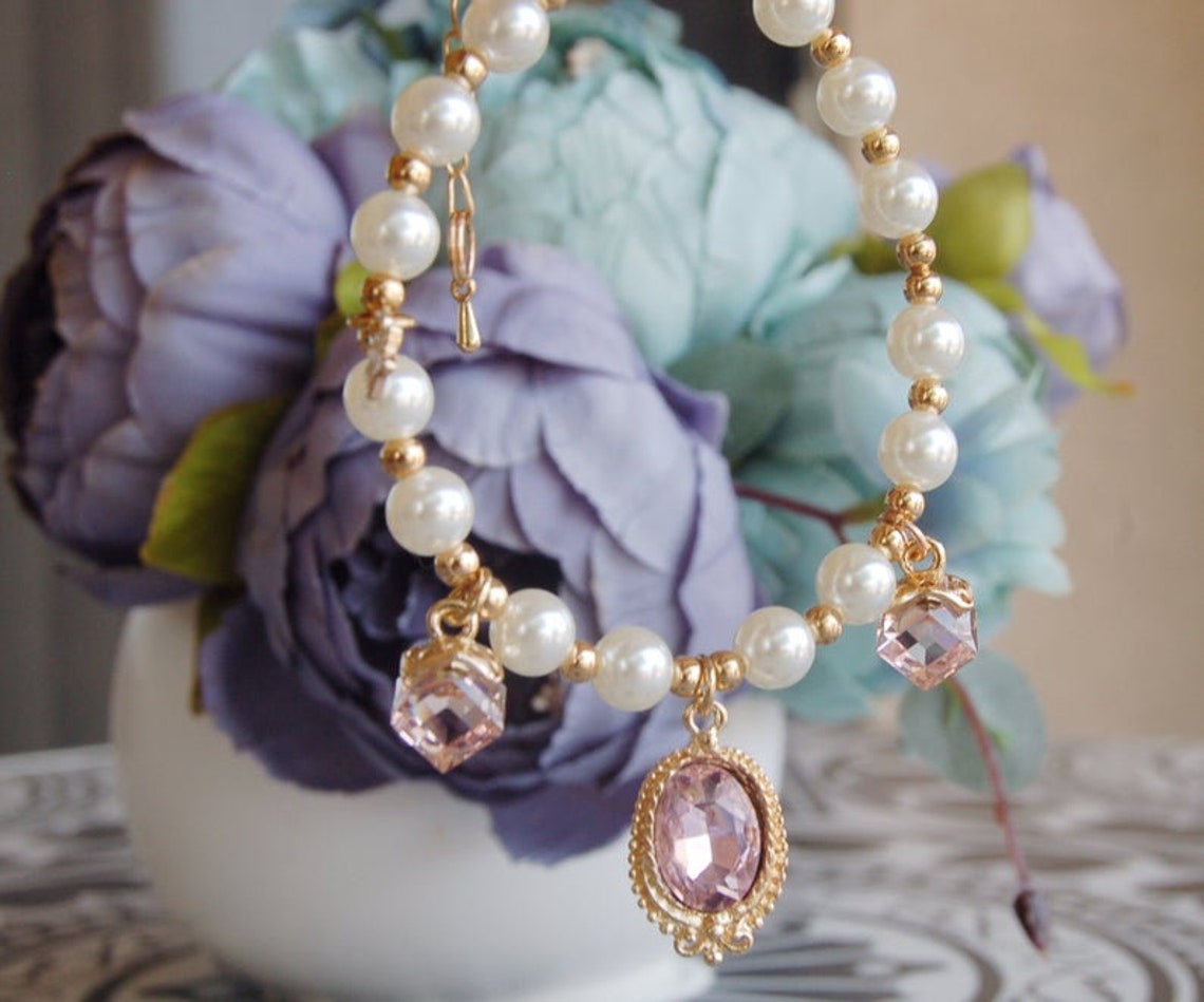 Pink Princess Tiny Dog Necklacepink Crystal Dog Wedding - Etsy