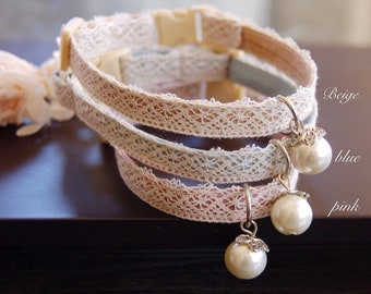 Cute lace cat collar,pearl Cat collar, Puppy collar,lace small dog collar,Kitten collar.Tiny dog collar, Birthday cat gift,kitty collar.