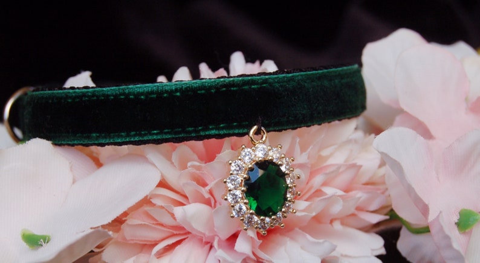 Princess Cat Collarrhinestone Cat Collarblack Green Velvet Etsy