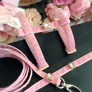 Pink cat harness and leash.pink velvet Teacup dog puppy Harness.handmade tiny dog harness and leash.puppy harness and leash .gift for cat
