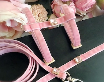 Pink cat harness and leash.pink velvet Teacup dog puppy Harness.handmade tiny dog harness and leash.puppy harness and leash .gift for cat