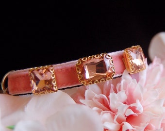 Cute rhinestone Coral pink velvet Cat collar, peach pink Cat collar,Pearl small dog collar.kitty collar,Tea cup dog collar.tiny dog collar