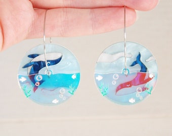 Interactive Whale Hoop Earrings in Laser Cut Acrylic