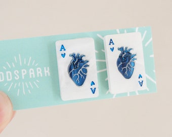 Ace of Hearts Blue Playing Card Studs in Laser Cut Acrylic