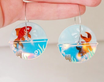 Interactive Goldfish Hoop Earrings in Laser Cut Acrylic