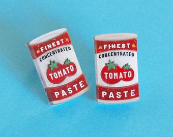 Tomato Paste Can Stud Earrings in Laser Cut Acrylic