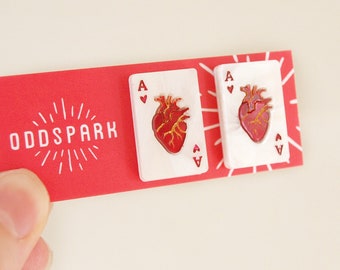 Ace of Hearts Red Playing Card Studs in Laser Cut Acrylic