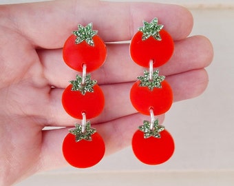 Tomato Dangly Earrings in Laser Cut Acrylic