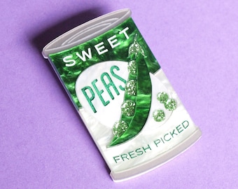 Sweet Peas Can Brooch in Laser Cut Acrylic