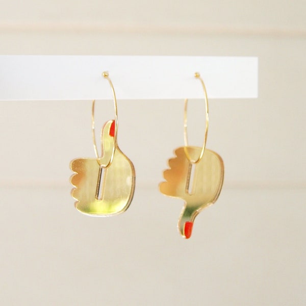 Interactive Thumbs Up / Down Earrings in Gold Mirror - Laser Cut Acrylic