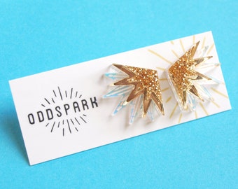 Starburst Stud Earrings in Gold and Iridescent Acrylic