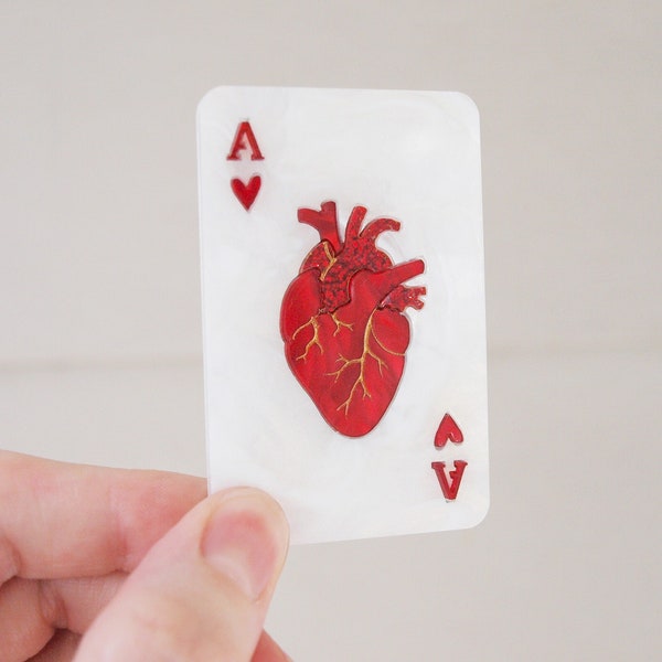 Ace of Hearts Red Playing Card Brooch in Laser Cut Acrylic