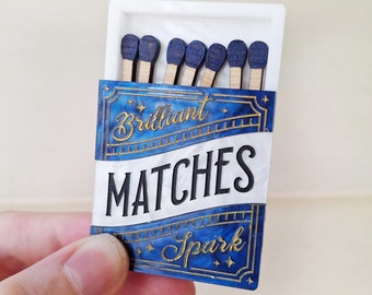 Blue Matchbox "Briliant Spark' Brooch, with fake loose matches, vintage inspired - in Laser Cut Acrylic