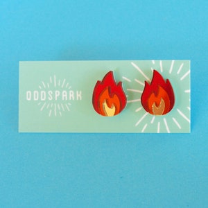 Red Flame Stud Earrings in Laser Cut Acrylic