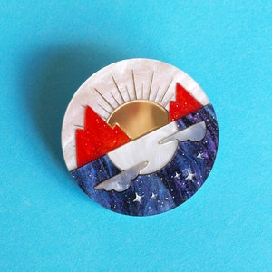 Sun and Moon Reversible Brooch in Laser Cut Acrylic