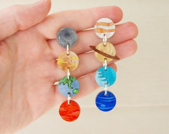 Solar System Dangly Earrings in Laser Cut Acrylic