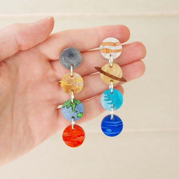 Solar System Dangly Earrings in Laser Cut Acrylic