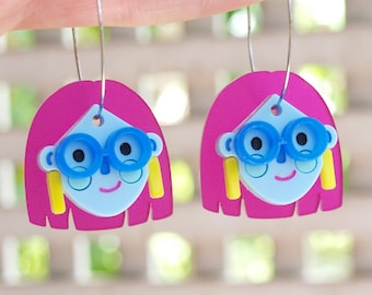 Happy Hoop Gals - 'Pink Pippa' - hoop earrings made from laser cut acrylic, matching or mismatched pair