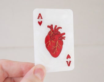 Ace of Hearts Red Playing Card Brooch in Laser Cut Acrylic