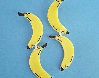 Banana pop art style dangly earrings in laser cut acrylic