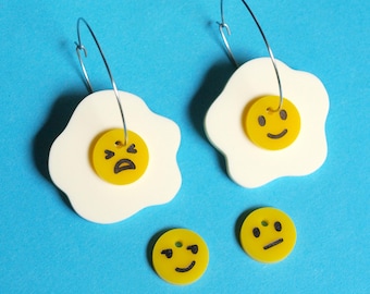 Eggmoji Hoop Earrings - comes with 4 faces to mix and match - made from laser cut acrylic