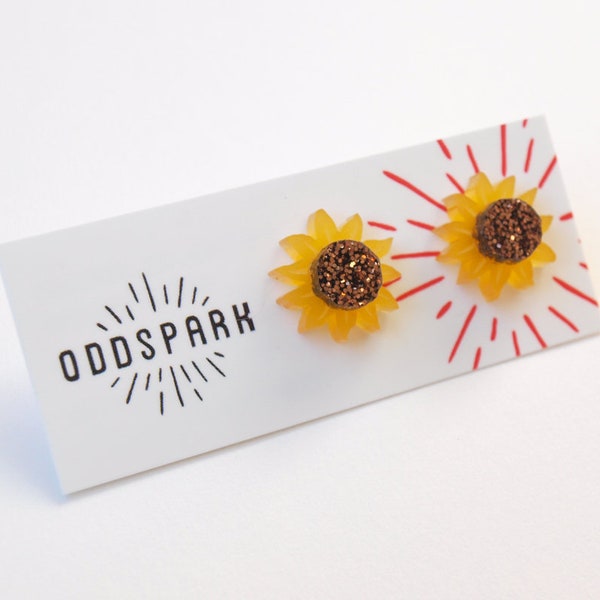 Sunflower Stud Earrings in Orange Frosted Acrylic