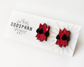 Sturt's Desert Pea Stud Earrings in Red Mirror and Black Acrylic