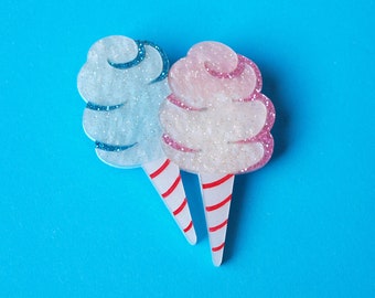 Fairy Floss Brooch in Pink and Blue Glittery Acrylic