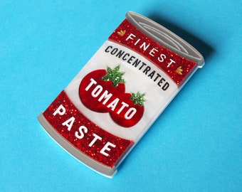 Tomato Paste Can Brooch in Laser Cut Acrylic