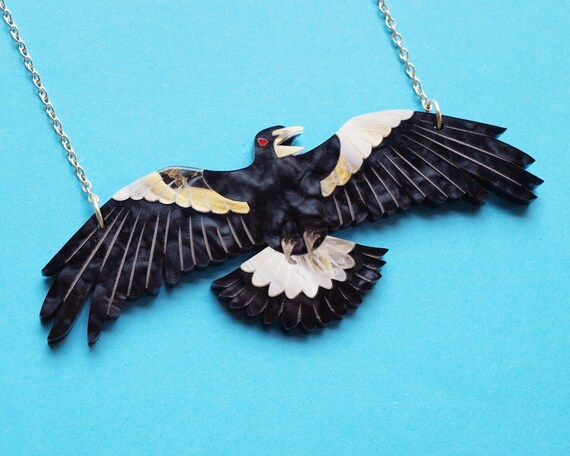Swooping Magpie Necklace Black and 