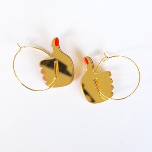 Interactive Thumbs Up / Down Earrings in Gold Mirror Laser Cut Acrylic image 5