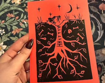 Florence Inspired Gothic Linocut Print, 'You Can Have It All' Original Art, 4 x 6