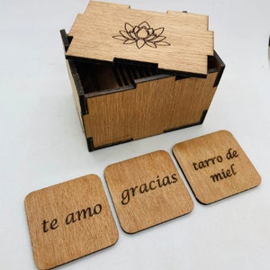 Ho'oponopono Español caja de madera con fichas de palabras gatillo