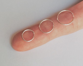 Sterling silver cartilage hoop, Endless septum ring, Silver hoop nose ring, 10, 8, 6 mm, 6mm tiny hoops, 20g 22g tragus, daith, helix hoop