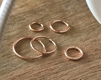 Thin gold nose ring, Rose gold nose hoop, 22g gold septum ring, 6mm small gold hoop earrings 14k gold cartilage hoop, 8mm 10mm Gold fill 20g