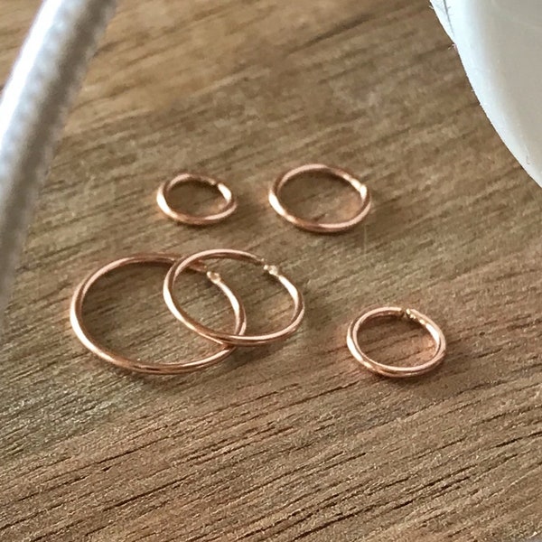 Thin gold nose ring, Rose gold nose hoop, 22g gold septum ring, 6mm small gold hoop earrings 14k gold cartilage hoop, 8mm 10mm Gold fill 20g