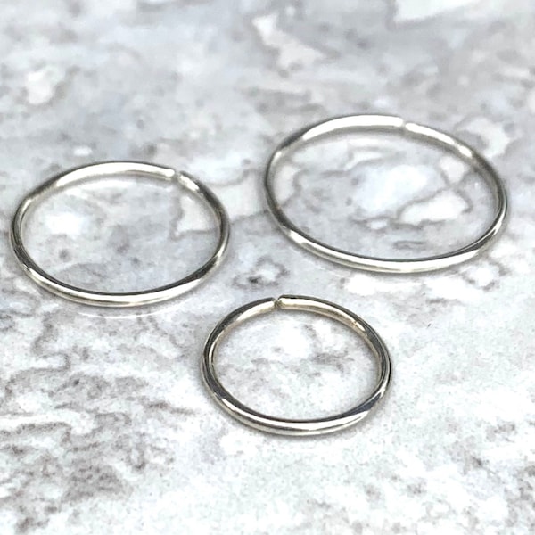 Thin silver nose ring, Silver nose hoop, 20g cartilage earring, Sterling silver tragus hoop, Small nose ring hoop 22g, 6mm 8mm 10mm Seamless