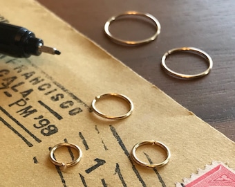 Thin tiny gold nose ring, Hoop earring, Small cartilage helix earring, Dainty hugging sleeper hoop, 4 5 6mm 8mm 10mm Light weight