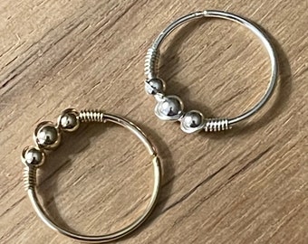 Conch Earring Hoop Ring, Gold or Silver Piercing Jewelry w/ Matching Metal Ball Beads