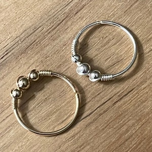 Conch Earring Hoop Ring, Gold or Silver Piercing Jewelry w/ Matching Metal Ball Beads