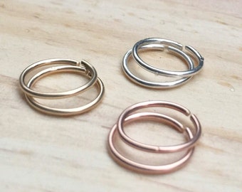 Rose gold septum jewelry, 20g tragus, Cartilage hoop earring, Gold earrings, Hoop nose ring, Sterling silver daith piercing jewelry set, 22g