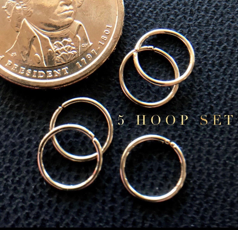 Small Hoop Earring Set for Multiple Piercings, Layered Stacking Jewelry for Double Helix, Earlobes and Nose Rings in Your Choice of Metal image 1