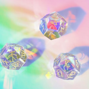 Astrology Dice, Crystal Dice, Glass Dice, Luxury Dice, Holographic Dice, Divination Dice, Dice Set, Dichoric Glass Dice, Colorful Dice Gift