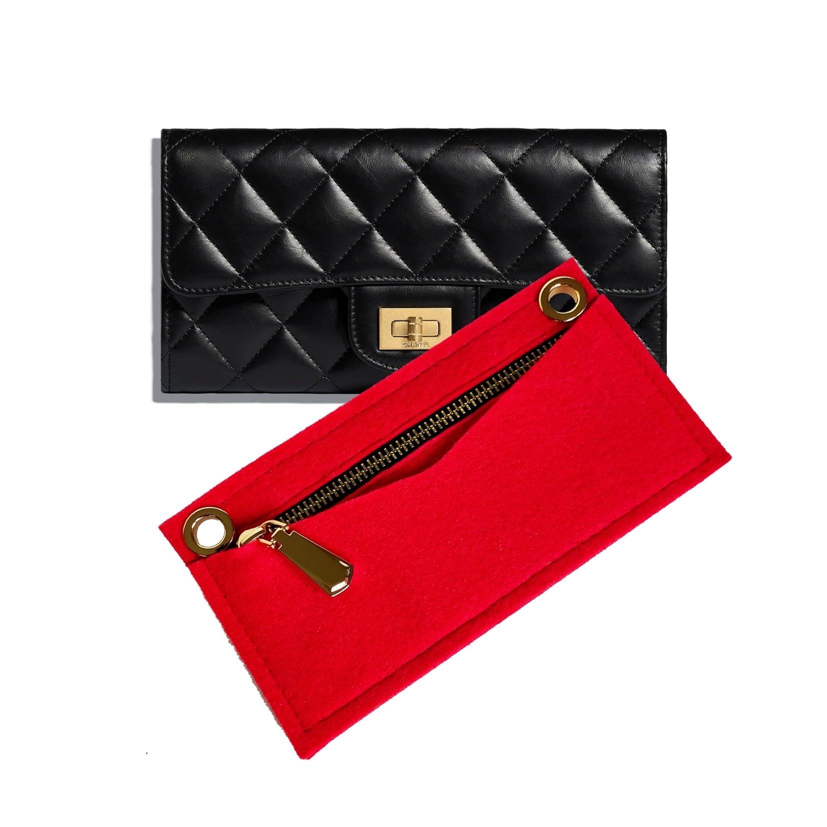 AUTHENTIC CHANEL CLASSIC Long Zipped Wallet, Black Grained